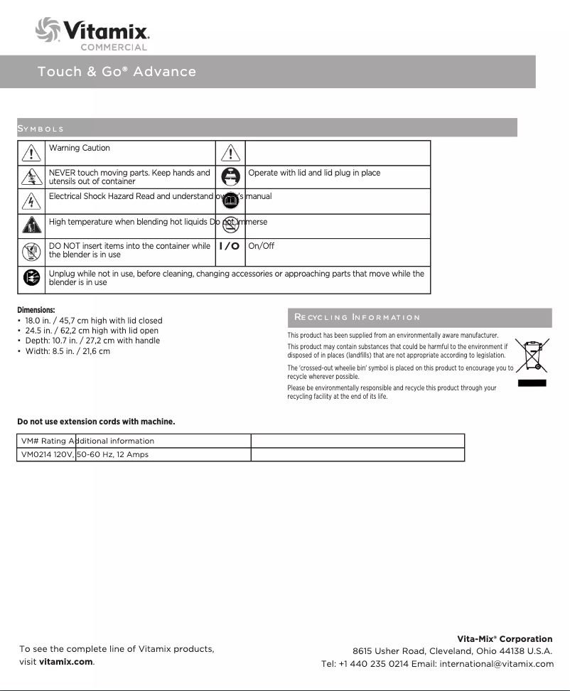 First page image of the manual for Touch & Go Advance