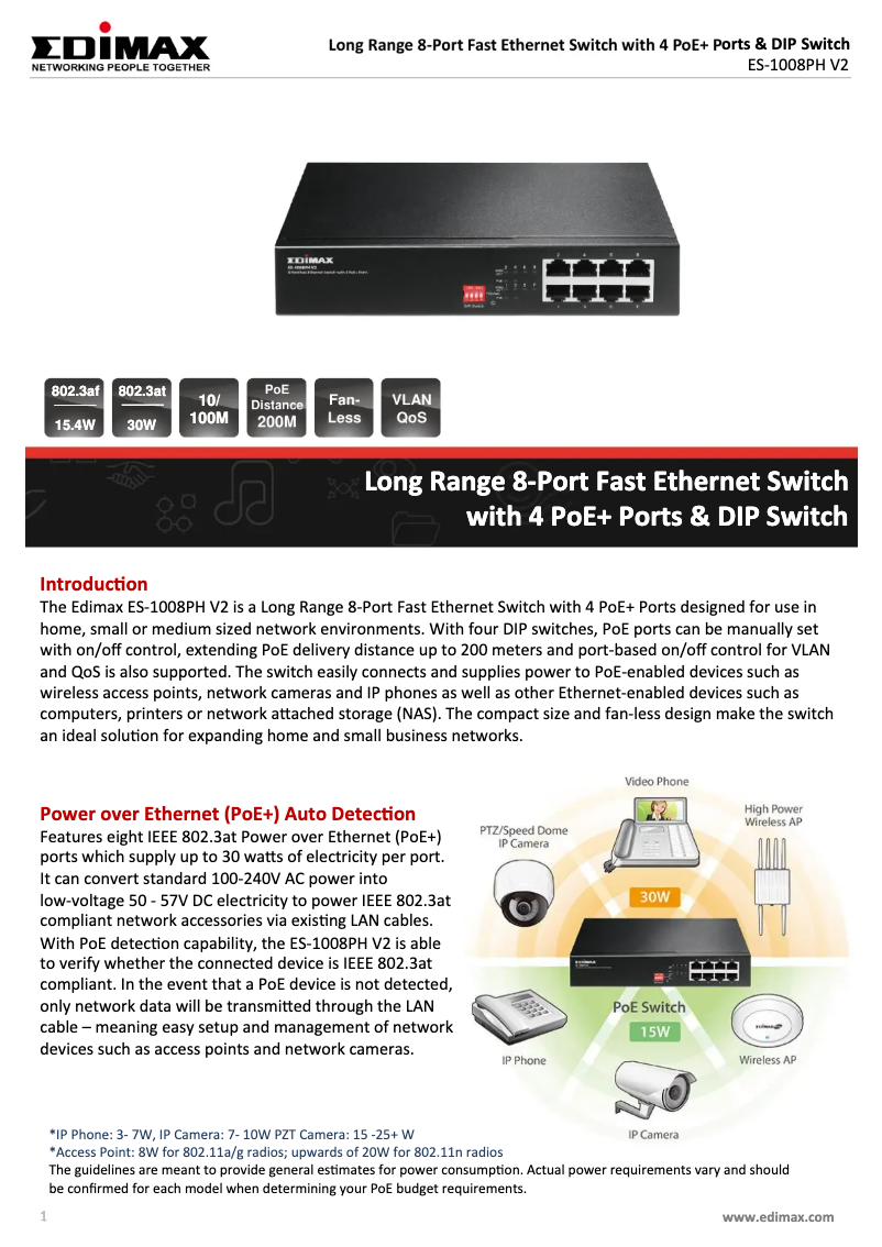 Page 1 of the manual Technical Sheet Edimax ES-1008PH V2