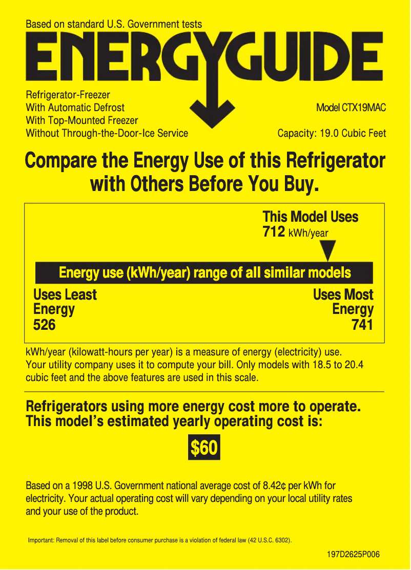 Page 1 of the manual Energy Label GE CTX19MACAA