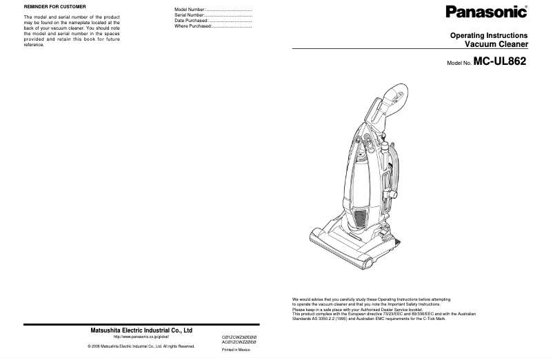 Page 1 of the manual User Manual Panasonic MC-UL862