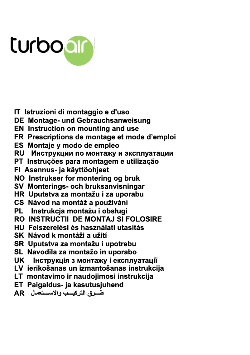 Page 1 of the manual User Manual Turbo air Sofia H6 IX/A/60