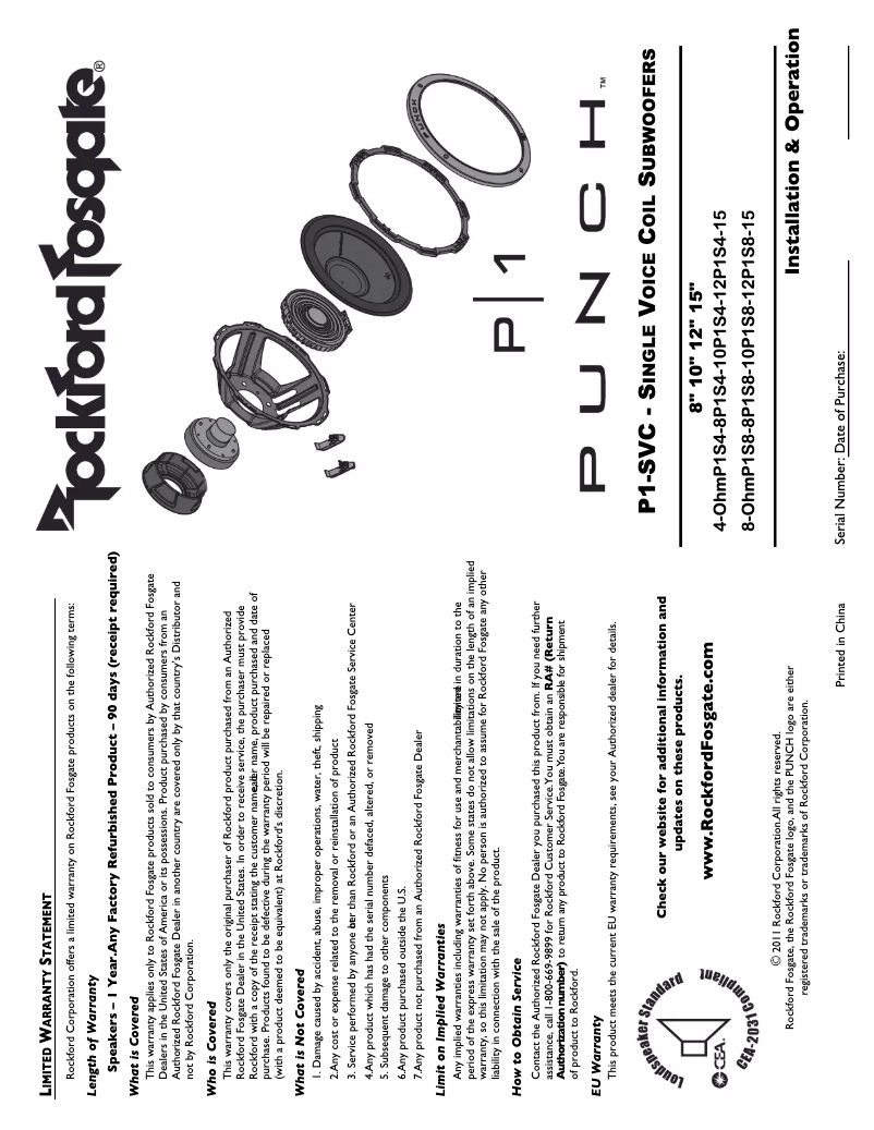 Page 1 de la notice Manuel utilisateur Rockford Fosgate Punch P1S415