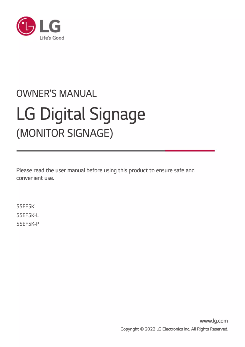 First page image of the manual for 55EF5KP