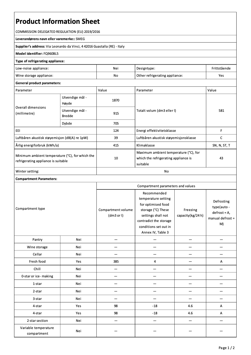 First page image of the manual for FQ960BL5