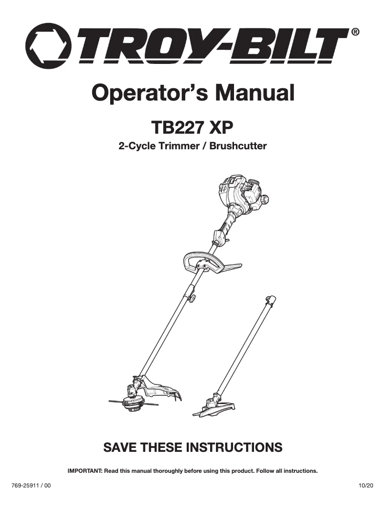 Page 1 of the manual User Manual Troy-Bilt TB227 XP