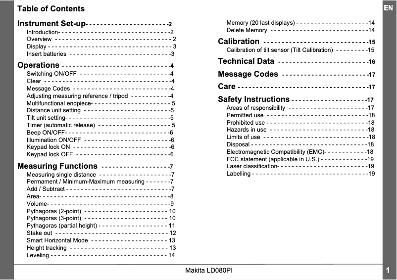 Page 1 of the manual User Manual Makita LD080PI