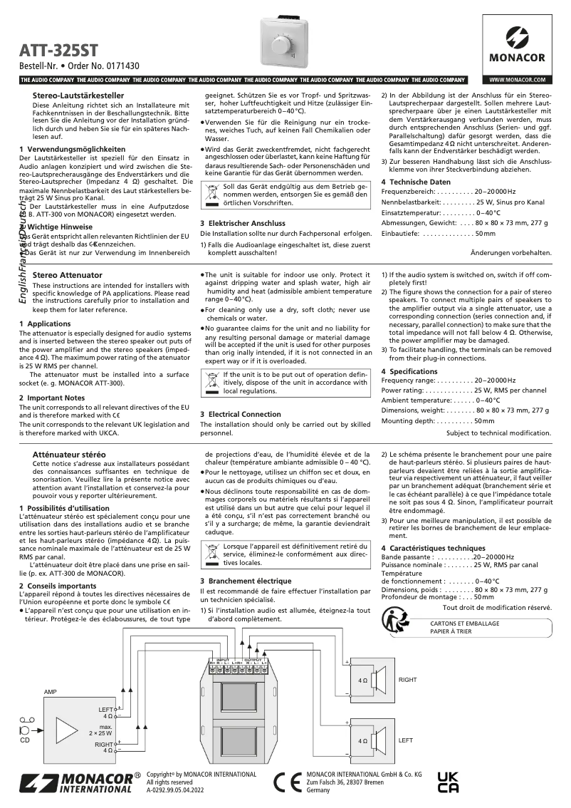 First page image of the manual for ATT-325ST