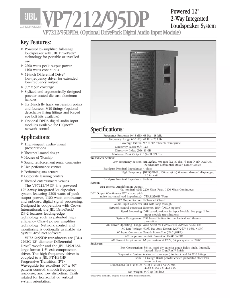 First page image of the manual for VP7212/95DPC