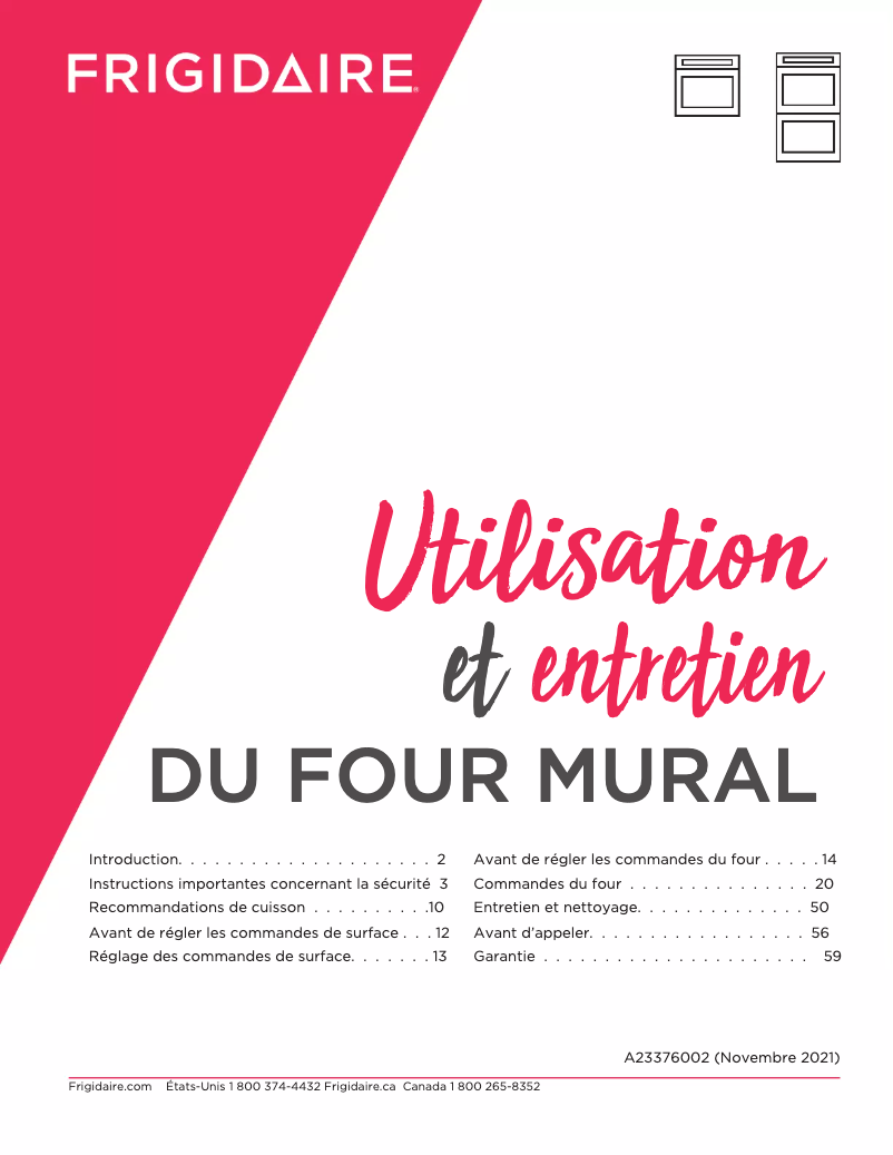 First page image of the manual for FCWD2727AS