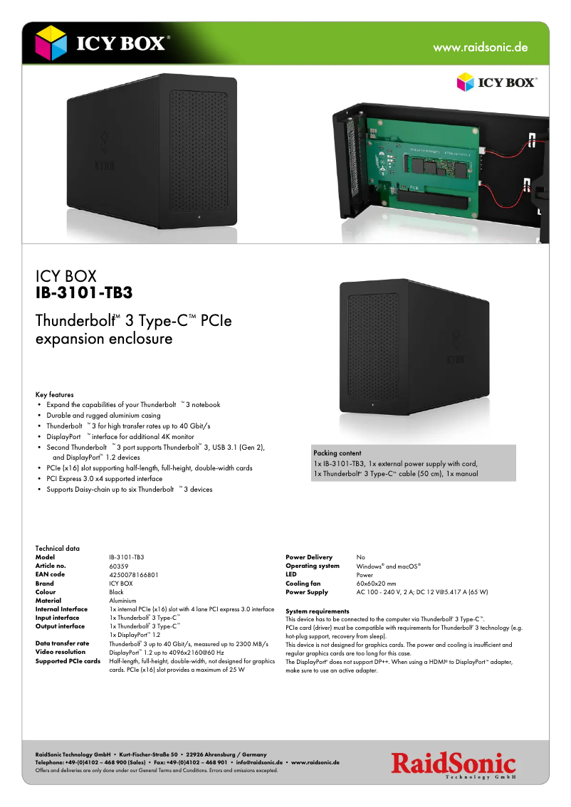 Page 1 of the manual Technical Sheet Icy Box IB-3101-TB3