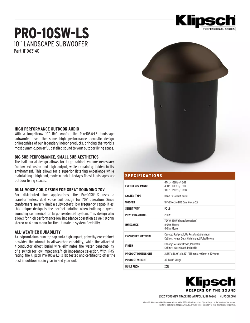 First page image of the manual for PRO-10SW-LS