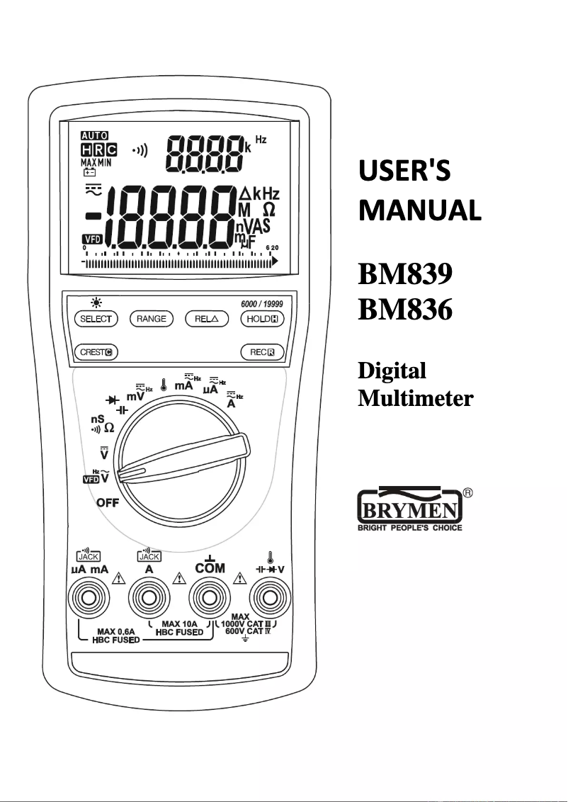 First page image of the manual for BM836