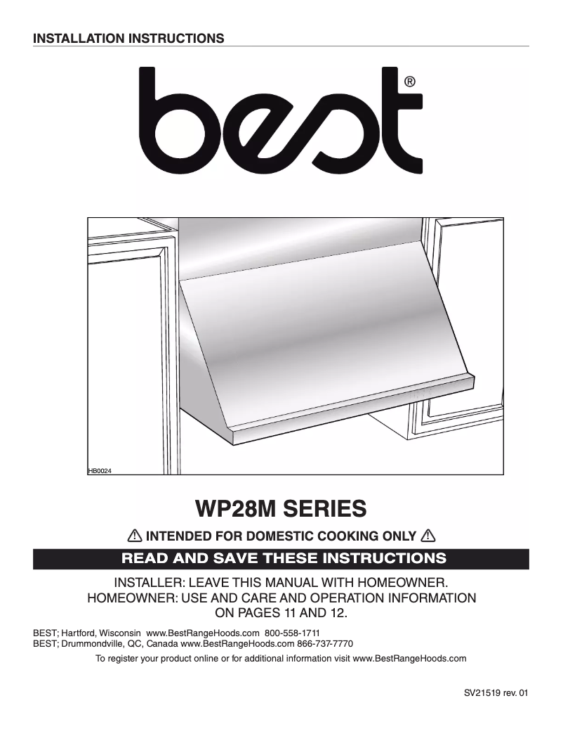 Page 1 of the manual Installation Guide Best WP28M48SB