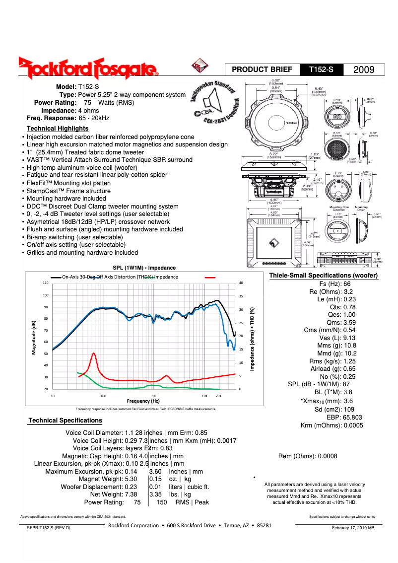 Page 1 de la notice Fiche technique Rockford Fosgate T1652-S