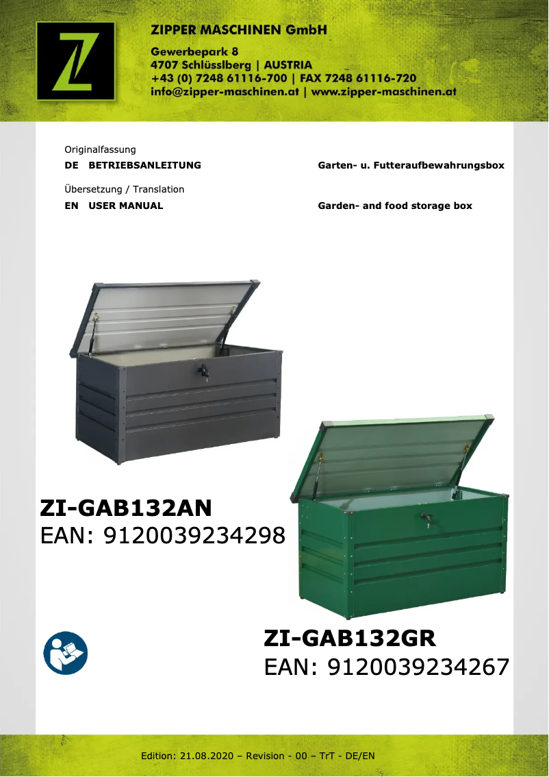 First page image of the manual for ZI-GAB132AN