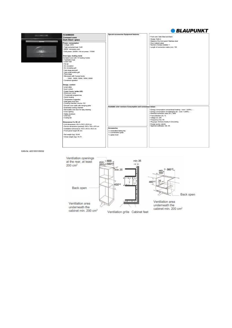 Page 1 of the manual Technical Sheet Blaupunkt 5C60M8690