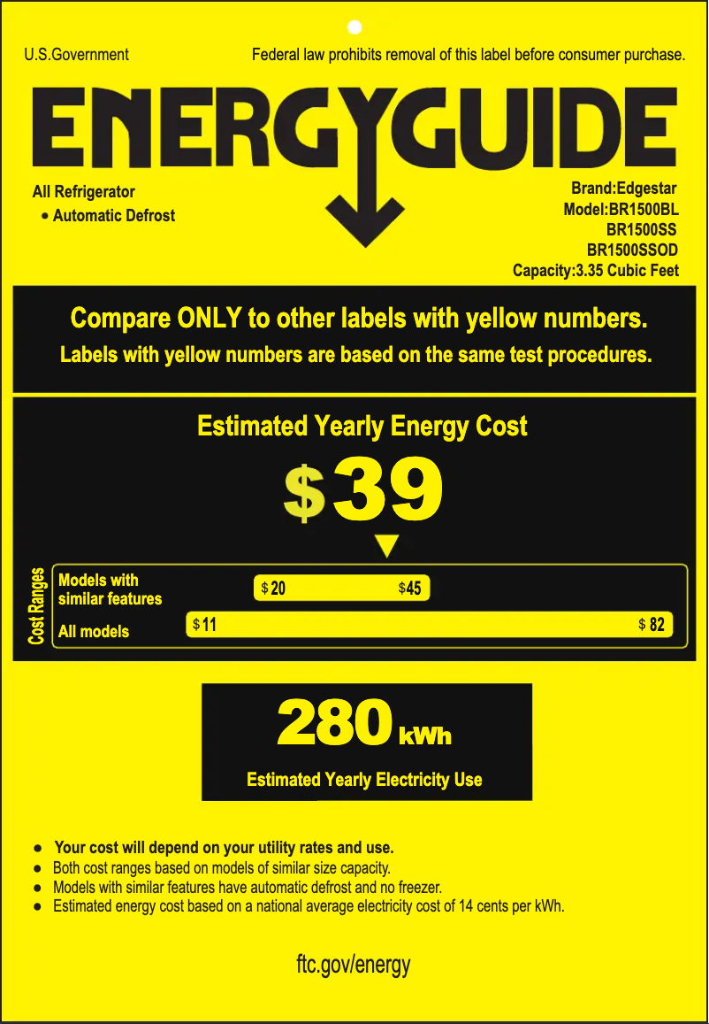 Page 1 of the manual Energy Label EdgeStar KC1500BBL