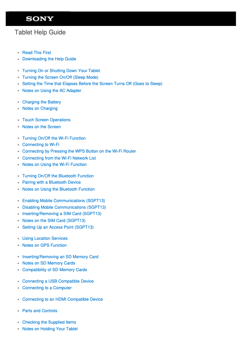 Page 1 of the manual User Manual Sony Xperia Tablet S Wifi