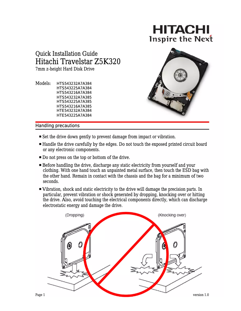 Page 1 of the manual User Manual HGST Travelstar Z5K320