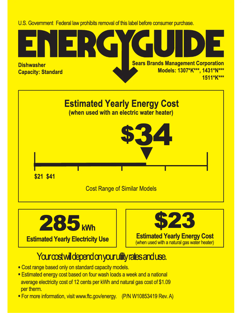 Page 1 of the manual Energy Label Kenmore 15119