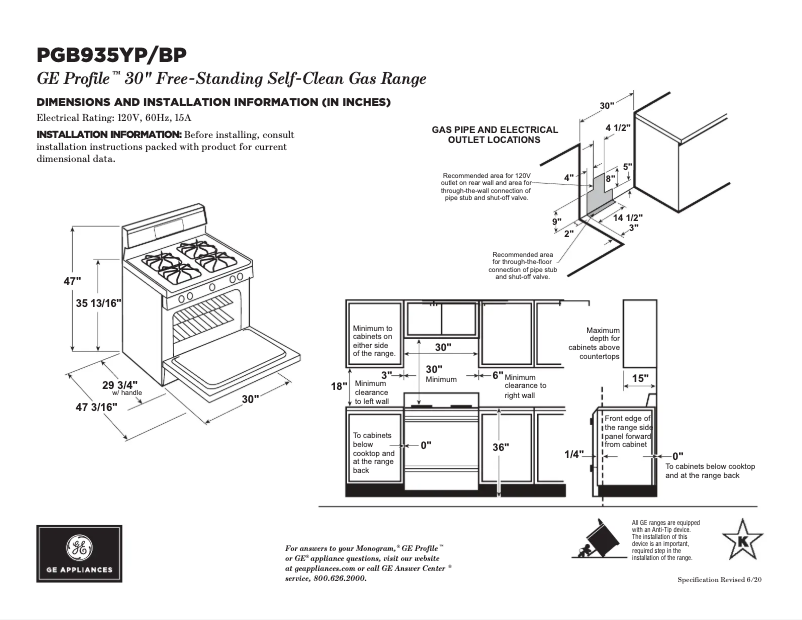 Page 1 of the manual Technical Sheet GE PGB935YPFS