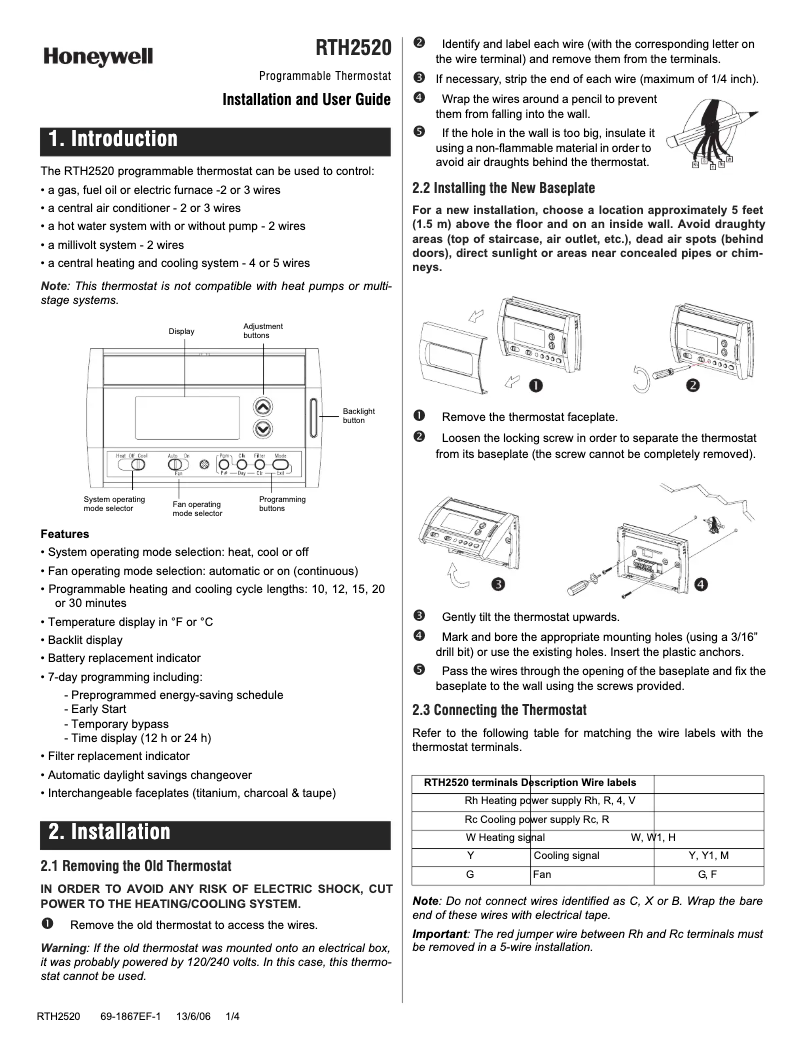 First page image of the manual for RTH2520