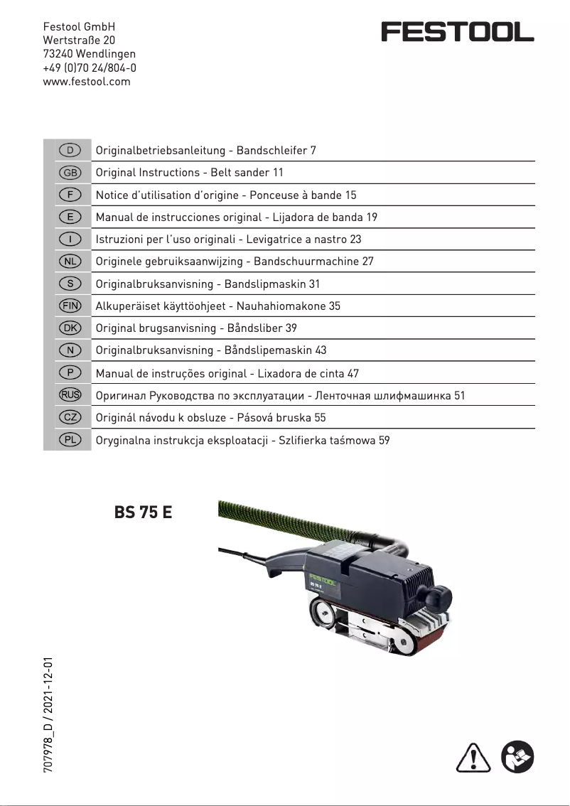 Page 1 of the manual User Manual Festool BS 75