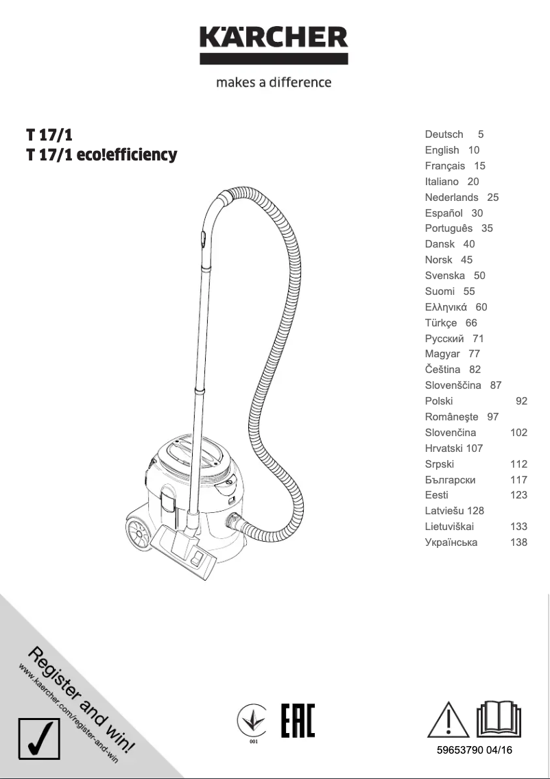 Page 1 de la notice Manuel utilisateur Kärcher T 17/1