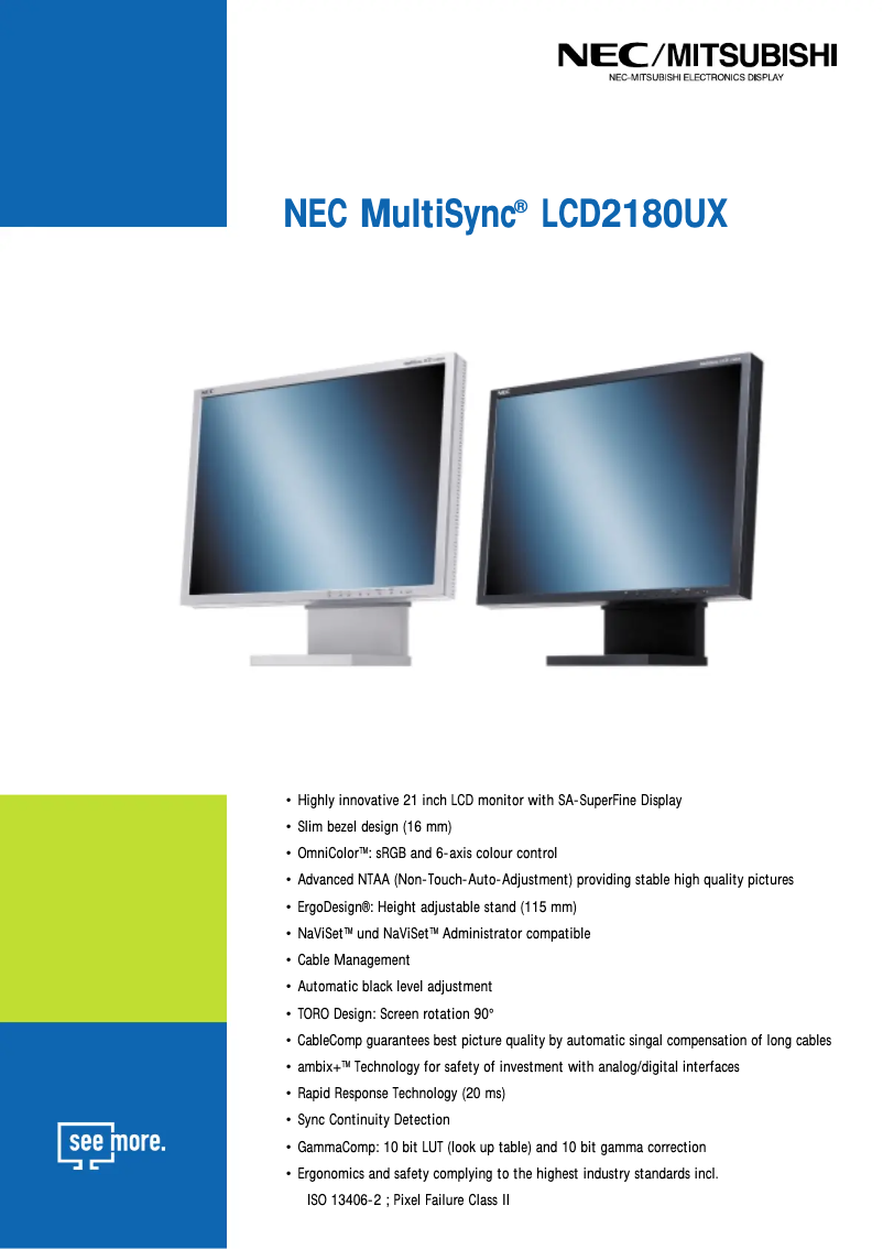 First page image of the manual for MutliSync LCD2080UX