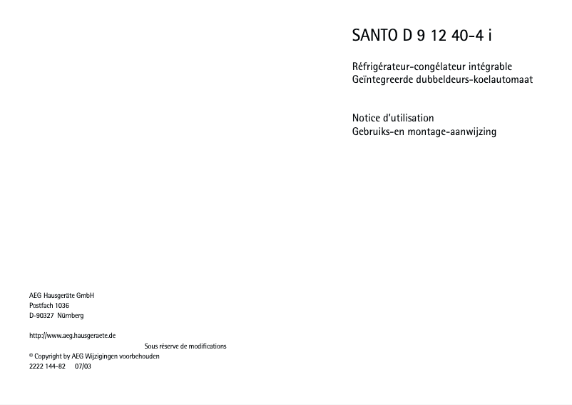 Page 1 of the manual User Manual AEG-Electrolux Santo K 91240 I