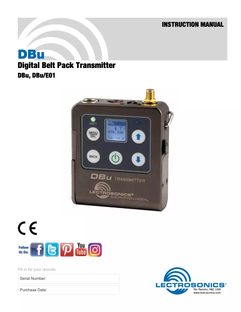 Page 1 of the manual User Manual Lectrosonics DBu-LEMO