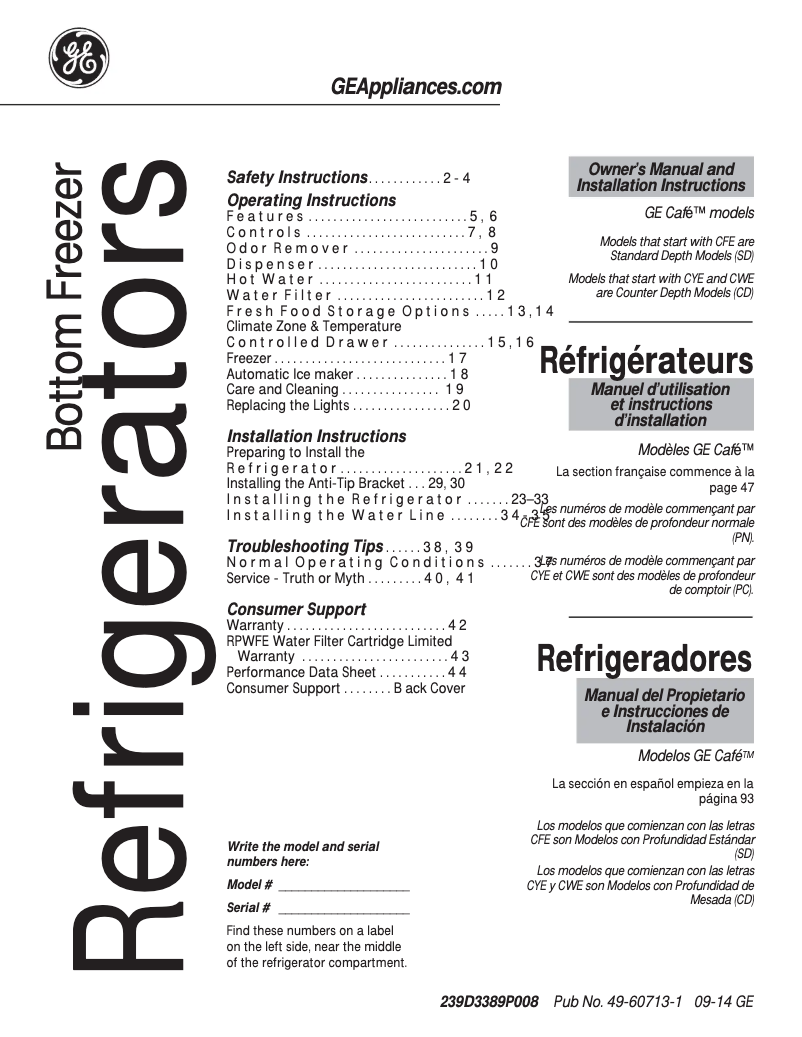 First page image of the manual for Café CYE22TSHSS