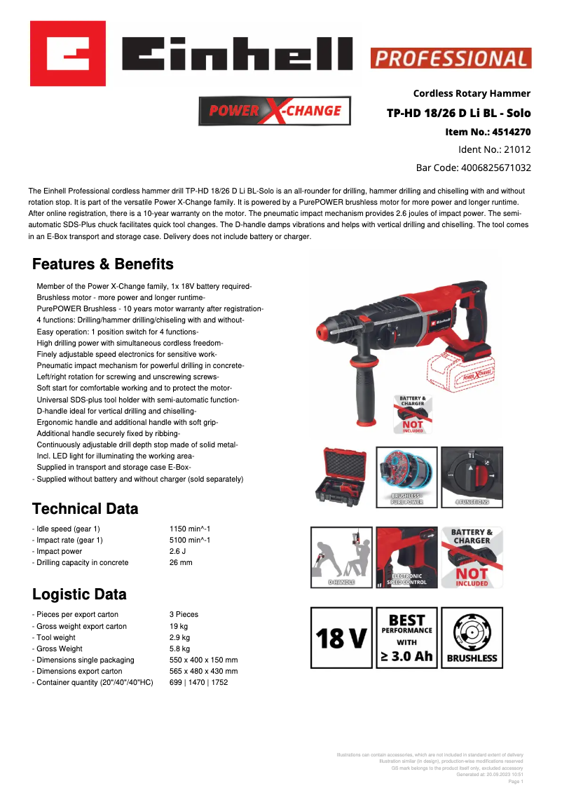 First page image of the manual for TP-HD 18/26 D Li BL