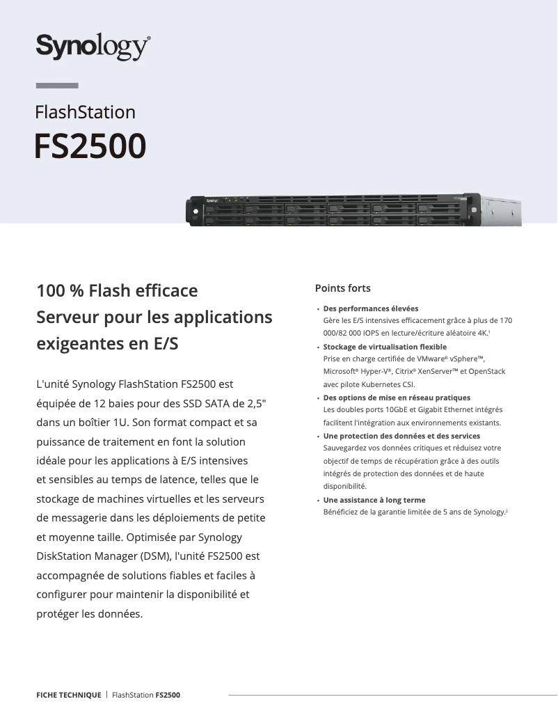 Page 1 of the manual Technical Sheet Synology FlashStation FS2500