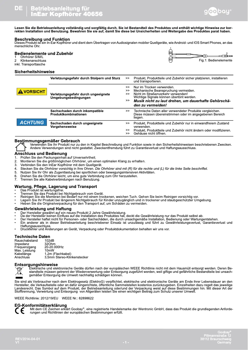 Page 1 of the manual User Manual Goobay 40656