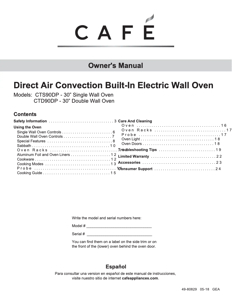 Page 1 of the manual User Manual GE CTD90DP4MW2