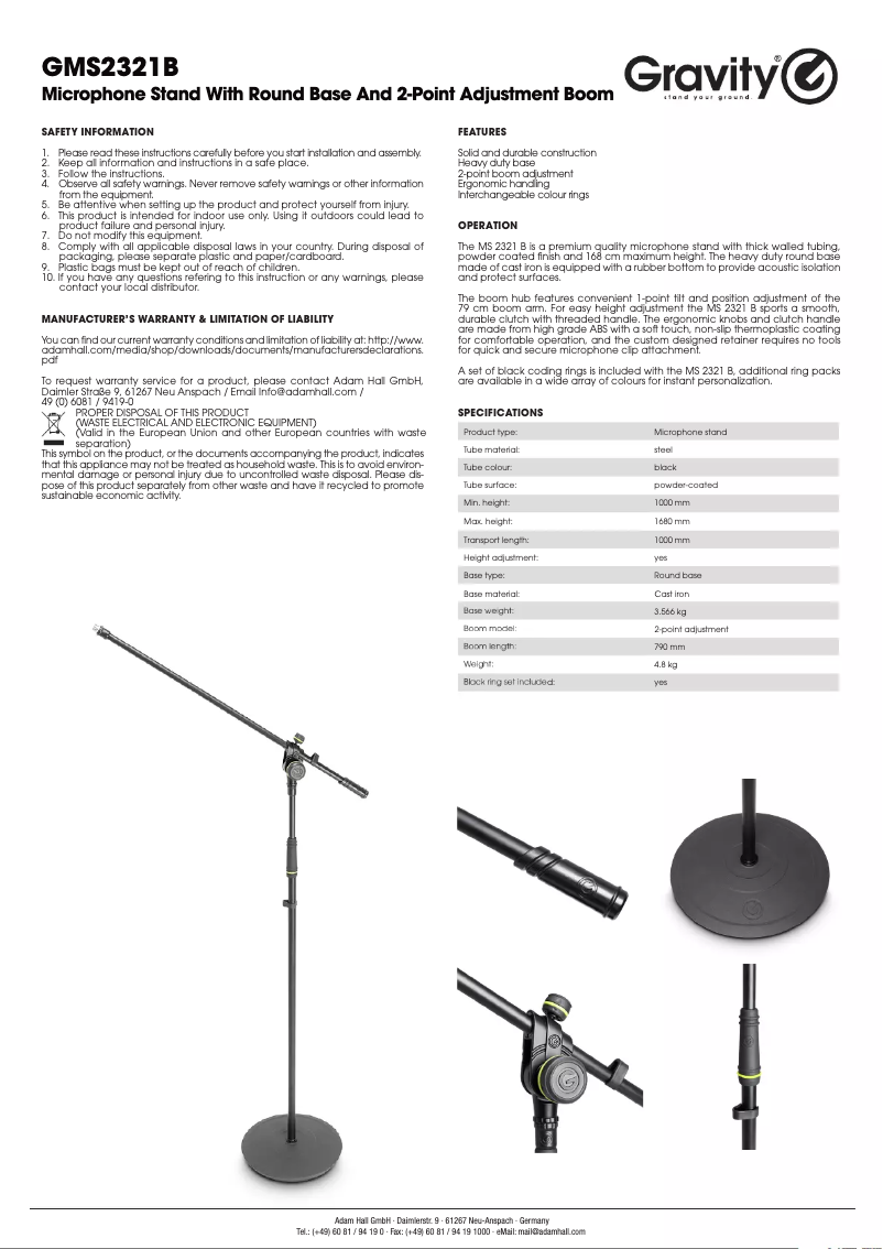 First page image of the manual for GMS2321B