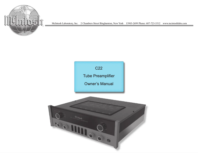 Page 1 of the manual User Manual McIntosh C22