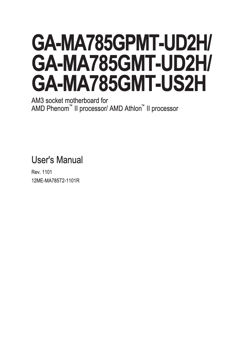 Page 1 of the manual User Manual Gigabyte MA785GMT-UD2H