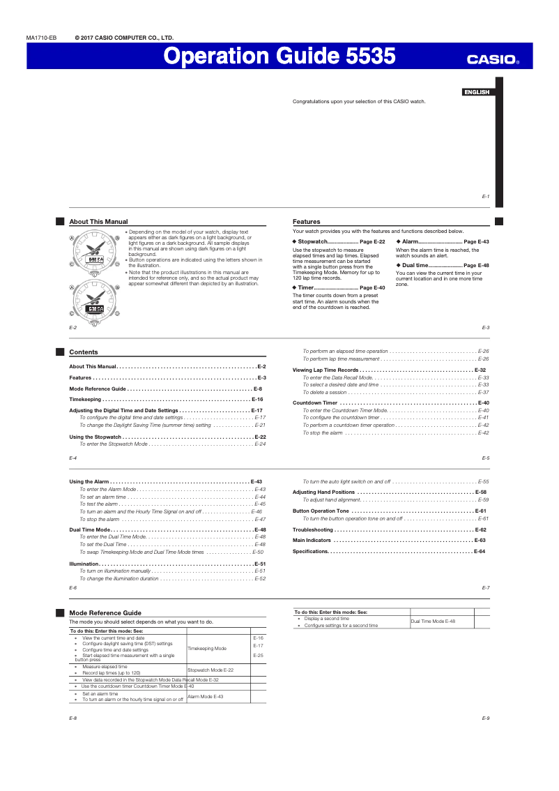 Page 1 of the manual User Manual Casio G-Shock GA-800CC-2AER