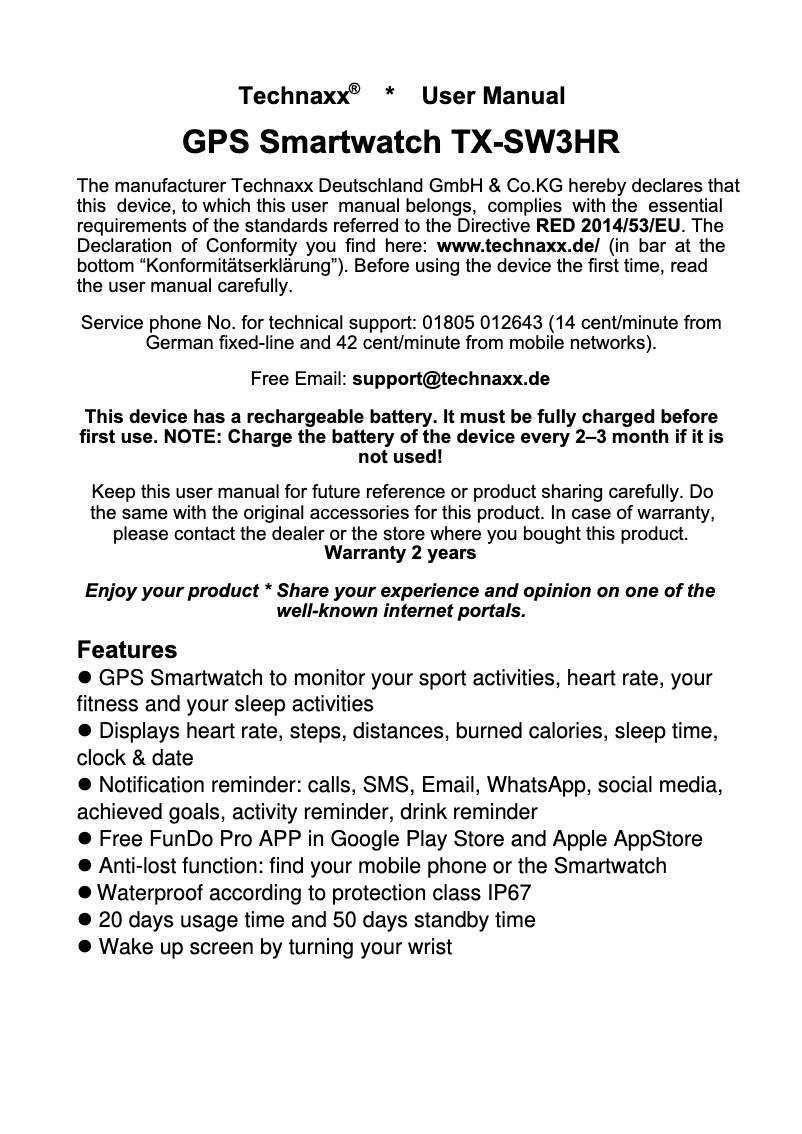 Image de la première page du manuel de l'appareil TX-SW3HR