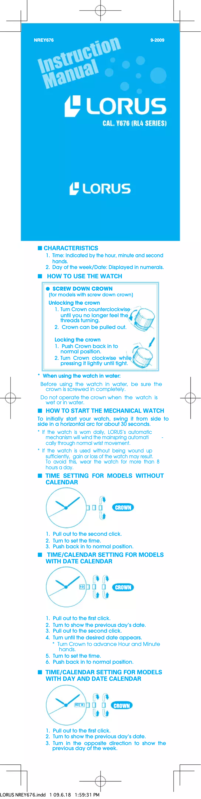 Page 1 of the manual User Manual Lorus Y676