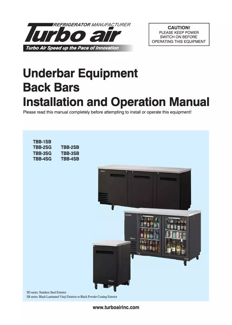 Page 1 of the manual Use and Maintenance Manual Turbo air TBB-2SG
