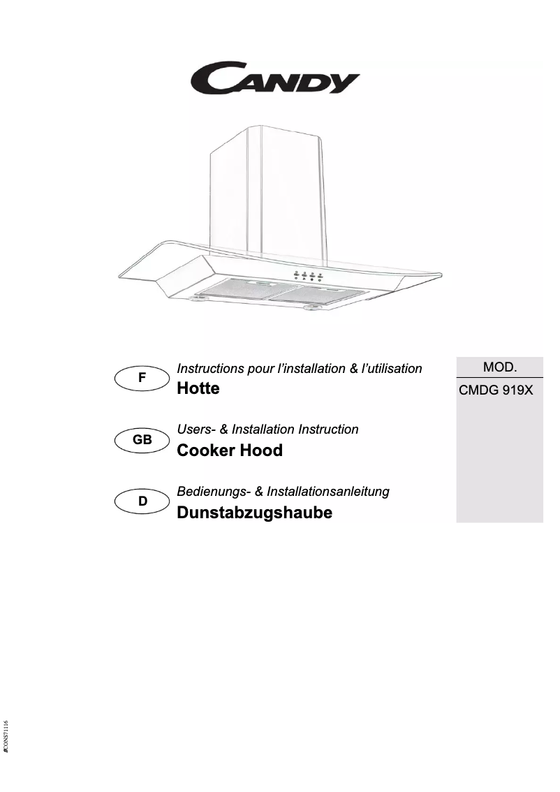 Page 1 of the manual User Manual Candy CMDG 919 X