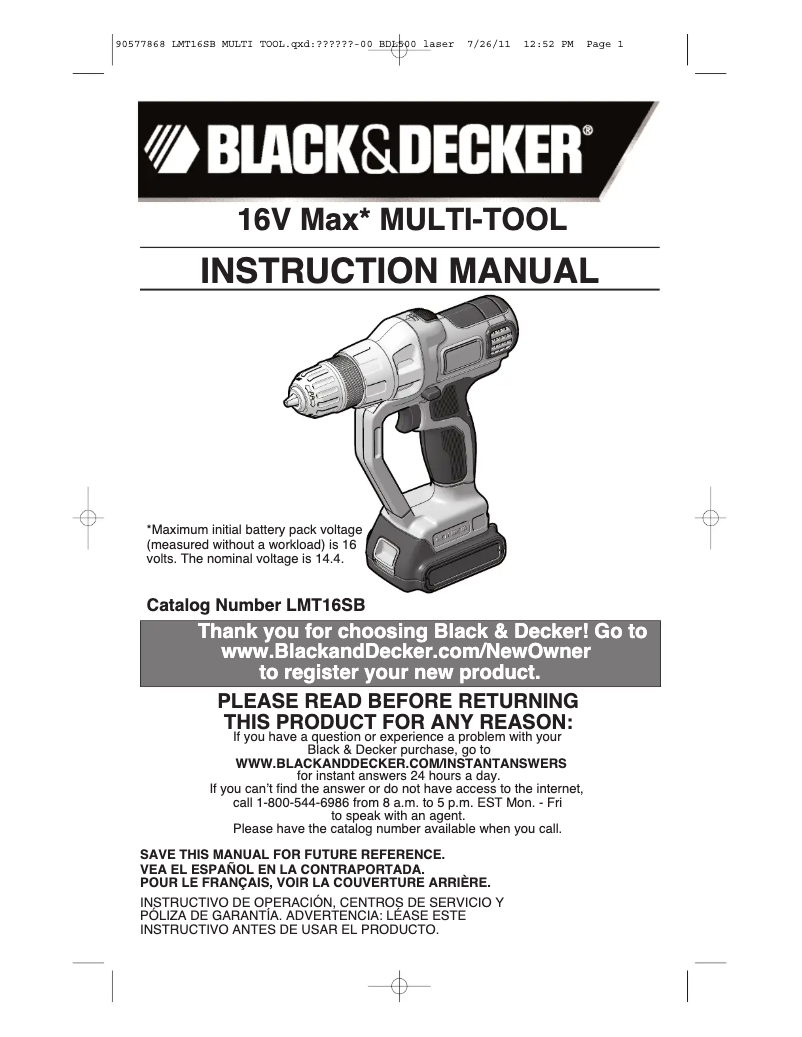 Page 1 of the manual User Manual Black & Decker LMT16SB