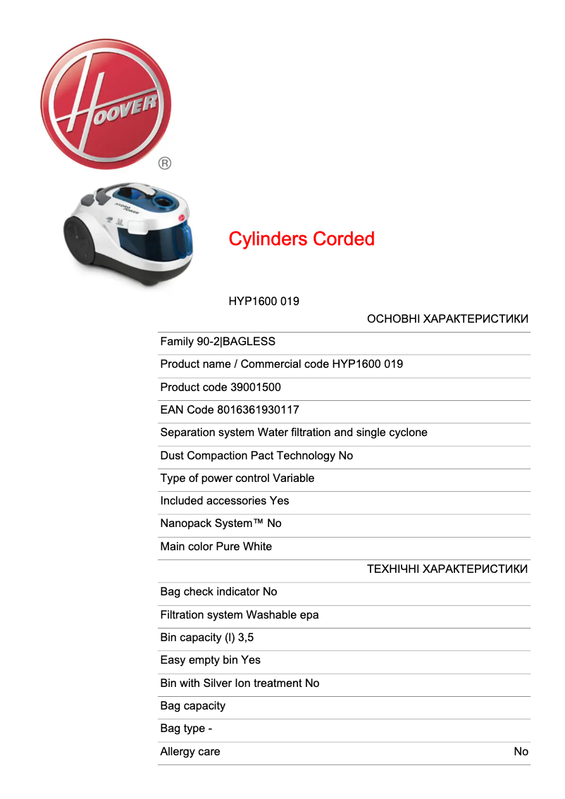 First page image of the manual for Hydropower HYP1600 019