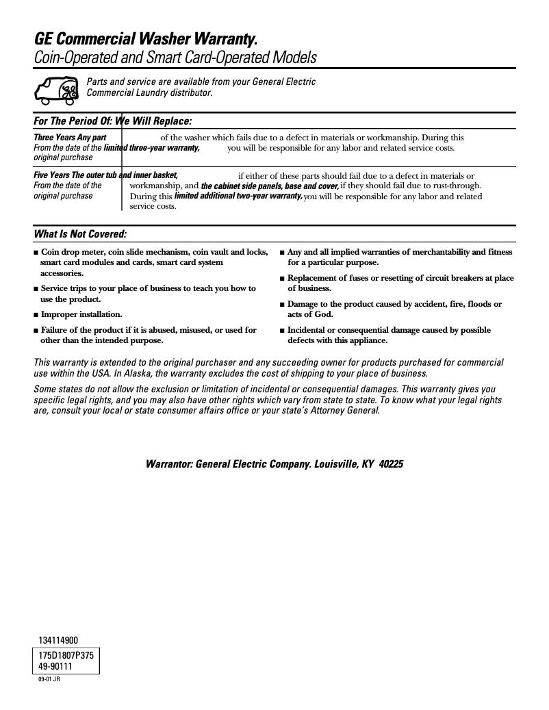 Page 1 of the manual Use and Maintenance Manual GE WCCB1030BWC