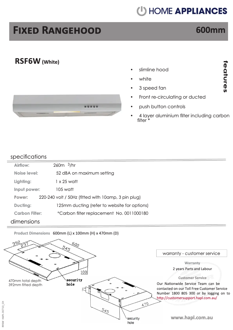 First page image of the manual for RSF6W