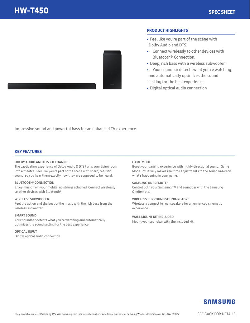 First page image of the manual for HW-T450