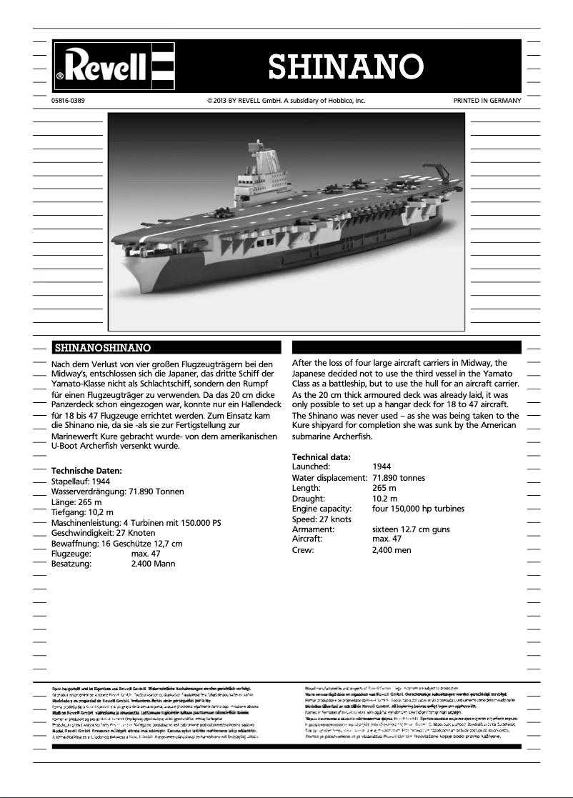 Page 1 of the manual User Manual Revell Aircraft Carrier Shinano